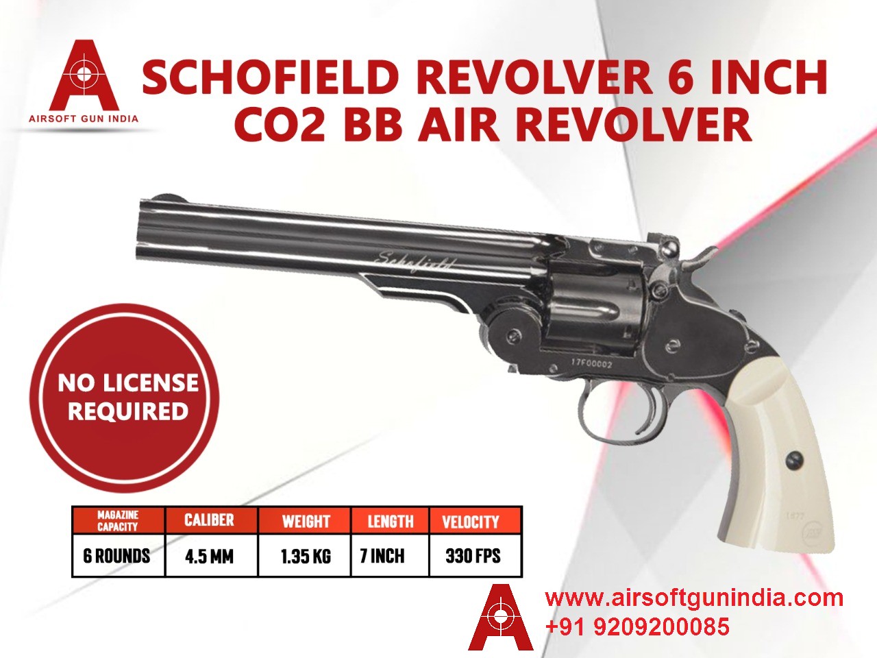 Schofield 6” Pellet Revolver black by Airsoft gun india - Airsoft