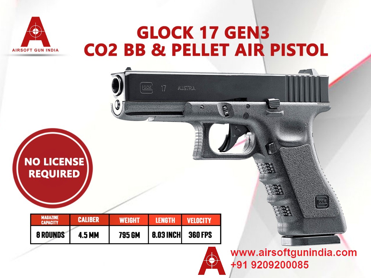 Glock 17 Generation 3 Co2 BB and Pellet .177Cal, 4.5mm Air Pistol